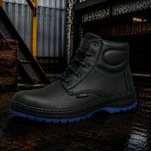 Genuine Leather Pleg Working Boot With Steel Helmet - Negro con azul - View 6