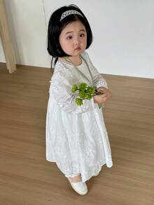 Dazy Kids Baby Girls' Round Neck Short Sleeve Casual Dress, Spring/Summer, Korean Style Sun Dresses For Girl Toddler - White - View 4