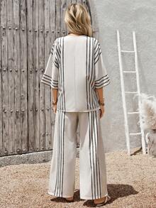 Faunlyn Women's Color Block Long Sleeve Top And Wide Leg Pants Casual 2 Pieces Set - Multicolor - View 2