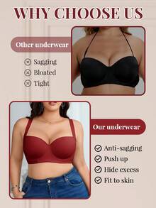 DesireSculpt 1pc Plus Size Comfortable Seamless Smooth Supportive Underwire Bra - Burgundy - View 5