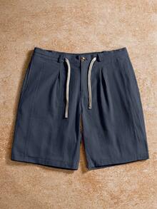 VENTUSAIL Men's Cotton Linen Drawstring Shorts,Navy Blue Summer Casual Beach Holiday Bohemian Style Versatile Commuter Pocket Shorts For Men - Navy Blue - View 5