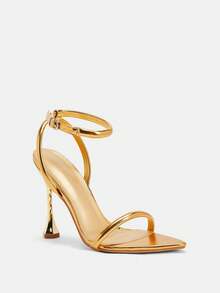 Glitzique Sandal Wanita Bertali Lancip dengan Hiasan Emas, Sandal Pesta Transparan & Glamor, Cocok untuk Acara Keluar Rumah - Emas - View 2