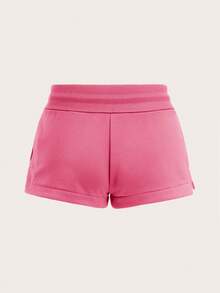 SHEIN BASICS 舒適低腰開衩運動短褲，休閒運動風寬鬆居家短褲，春夏健身運動穿搭，粉色 - 玫紅色 - 查看 8