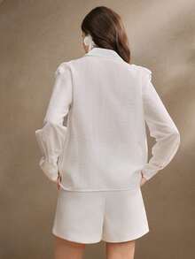 Anewsta Women's Stand Collar Long Sleeve Blouse With 3D Crystal Embroidery, Transparent & Fashionable Modest Design, For Spring - White - View 5