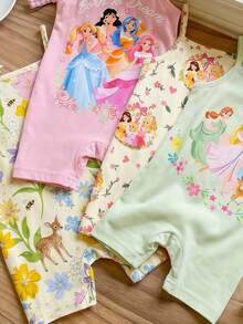 SHEIN LMoss Kids 【随机4件，送1件】女婴可爱公主风印花图案，小鹿，复古花朵，压花，波西米亚野花，植物，复古植物，粉彩花卉自然风，园艺爱好者礼物，休闲舒适，婴幼儿图案，女婴休闲吊带连体衣，适合春夏穿着，可爱夏季服装，夏季儿童用品，夏季外出用品，韩版风格，轻松舒适，时尚童装，Y2K，卡哇伊，派对，日常，度假，可爱，舒适 - 彩色 - 查看 12