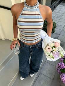 Muchica Áo croptop nữ kiểu dáng thường ngày, hở lưng, ôm sát, thích hợp cho mùa hè. - Nhiều màu - Xem 5