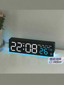 Multifunctional Atmosphere Lamp Alarm Clock, Minimalist Electronic Clock With LED Digital Display, Bedside Clock With Week, Temperature, 3 Brightness Levels, AC Powered & Battery Operated - USB or other DC connection - View 1