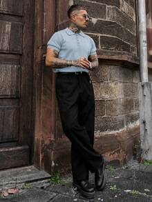 Artur Kramer Men's Hollow Design Knitted Polo Shirt, Minimalist & Fashionable, Suitable For Summer - Baby Blue - View 5