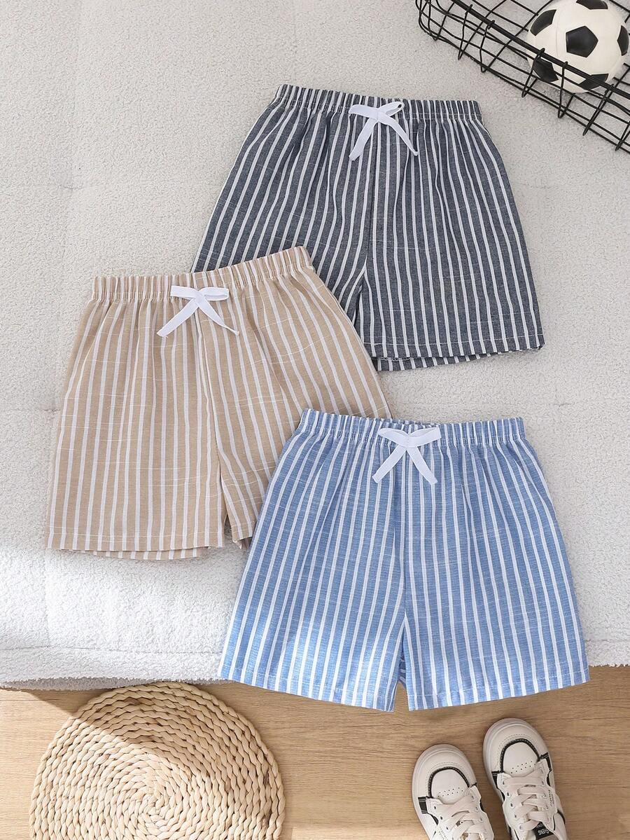 SHEIN 買二送一 3入組 男童休閒運動學院風復古條紋多色短褲 適合兒童開學、生日派對、晚會、表演、婚禮、洗禮、開幕典禮、日常穿著、上學、旅行、運動,適合春夏季節 - 彩色 - 查看 1