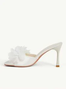 CUCCOO CHICEST 方头细高跟女式蝴蝶装饰高跟凉鞋 - 白色A - 查看 6
