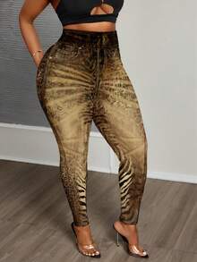 Slaydiva Plus Size Women Leopard Print Leggings, Suitable For Music Festivals - Multicolor - View 4