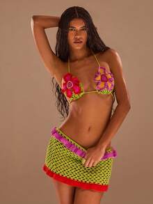Opulessa Bộ đồ 2 mảnh gợi cảm gồm áo croptop cổ yếm và chân váy ngắn đan móc. - Nhiều màu - Xem 8