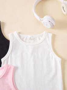 SHEIN Playful Pals 3件套少女简约纯色吊带背心，夏季百搭 - 彩色 - 查看 6