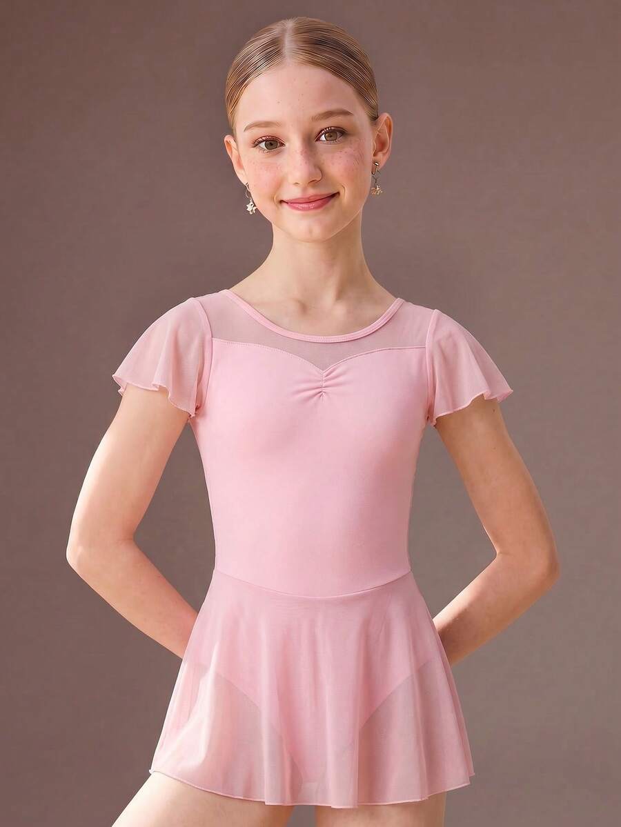 SHEIN 青少年女孩服飾 幼兒女孩粉色秋季優雅舞服，可愛，校園，返校季