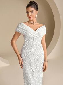 Coutiva Elegantes Abendkleid mit Satin-Einsätzen und Pailletten-Saum, gerader Schnitt, perfekt für Geburtstagsparty, Abschlussfeier, Schulanfang & Musikfestivals - Weiss - Übersicht 8