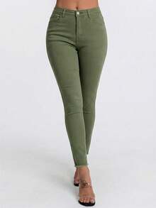SHEIN SXY Damen Einfarbige Minimalistische Alltags Jeans - Grün - Übersicht 7