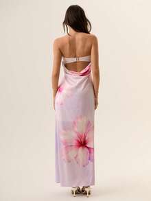 Willow Rêve Women's Pink Floral Bandeau Maxi Dress, Boho Style, Romantic Holiday Vibe, Suitable For Party, Prom, Valentine's Day - Mauve Purple - View 7