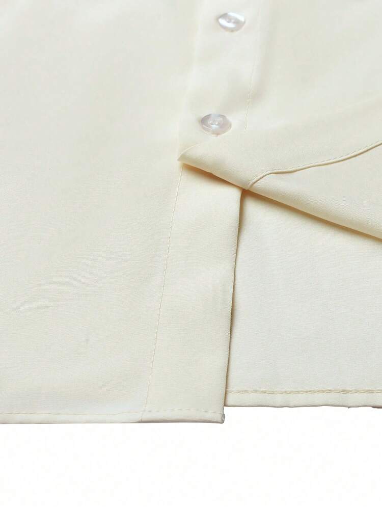 Manfinity Homme Conjunto casual de unicolor con mangas cortas, hombros regulares y botones delanteros en beige para uso diario - Albaricoque - Añade 7