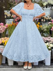 GalTyme Sky Blue Cutout Dress, Casual Summer Plus Size - Sky Blue - View 3