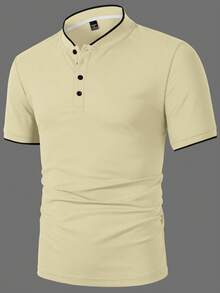 Manfinity Homme 男士休閒通勤對比色短袖 Polo 衫，正式款 - 淡黃色 - 查看 3