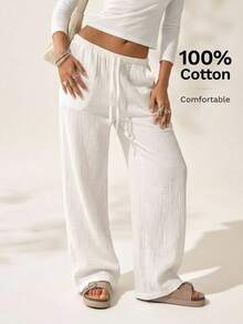 Easelle Bohemian Girlisim Loose Palazzo Pants For Women Golf Pastal Summer - White - View 1