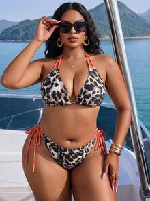Slaydiva 2026 New Summer Vacation Leopard Print Colorblock Beige Plus Size Women Bikini Set Vacation - Multicolor - View 4