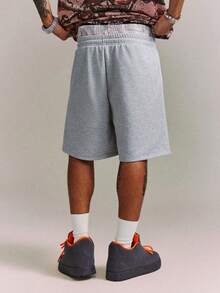 CRAVYNX Men's Dual Waistband Shorts, Versatile Casual Pants With Letter Print, Linen Gray - Grey - View 2