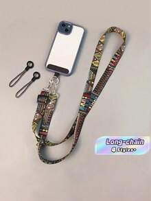 1PC Adjustable Retro Totem Phone Strap, Fashionable, High-End, Long Hanging Chain For Women, Comfortable Wear Around Neck - Multicolor - View 3