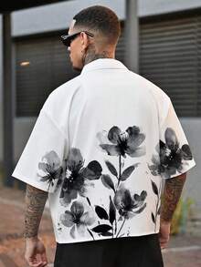 Devon Thys 中国风复古水墨印花男士标准尺码宽松短袖衬衫，时尚百搭，约会聚会必备单品，也适合作为送给男友的礼物。 - 黑與白 - 查看 2