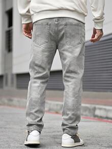 Devon Thys Men's Outdoor Casual Straight Leg Distressed Blue Jeans, Autumn/Winter - Grey - View 2