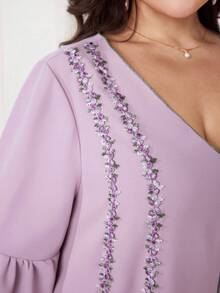 Al Najma Vestido de estilo árabe con mangas con volantes bordadas para mujer de talla grande - Rosa - Ver 7