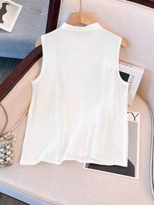 SHEIN Franclia 女士夏季纯色荷叶边下摆衬衫 - 白色 - 查看 3