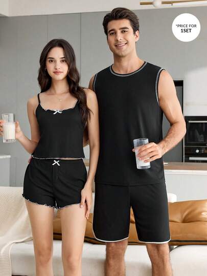 CoupledUp Bộ đồ ngủ nam mềm mại, có họa tiết, kiểu dáng thường ngày, gồm áo ba lỗ và quần short.