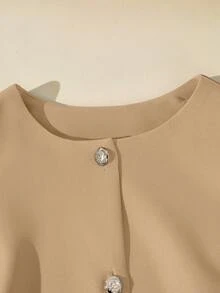 GlowEve CURVE Plus Size Shirt With Design Sense, Commuting Versatile Slimming Waist High-Quality Elegant Fashion Round Neck Intellectual - Brown - View 6