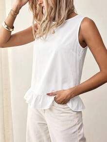 EMERY ROSE Plus Size Women Casual Sleeveless Solid Color Denim Blouse Formal Party White Summer - White - View 6