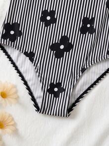 SHEIN Young Girl Striped Graphic Print One-Piece Swimsuit - Multicolor - View 7
