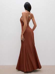 ATUI Studio Vestido elegante de tirantes finos para mujer, adecuado para uso diario en verano - Marrón - Ver 5
