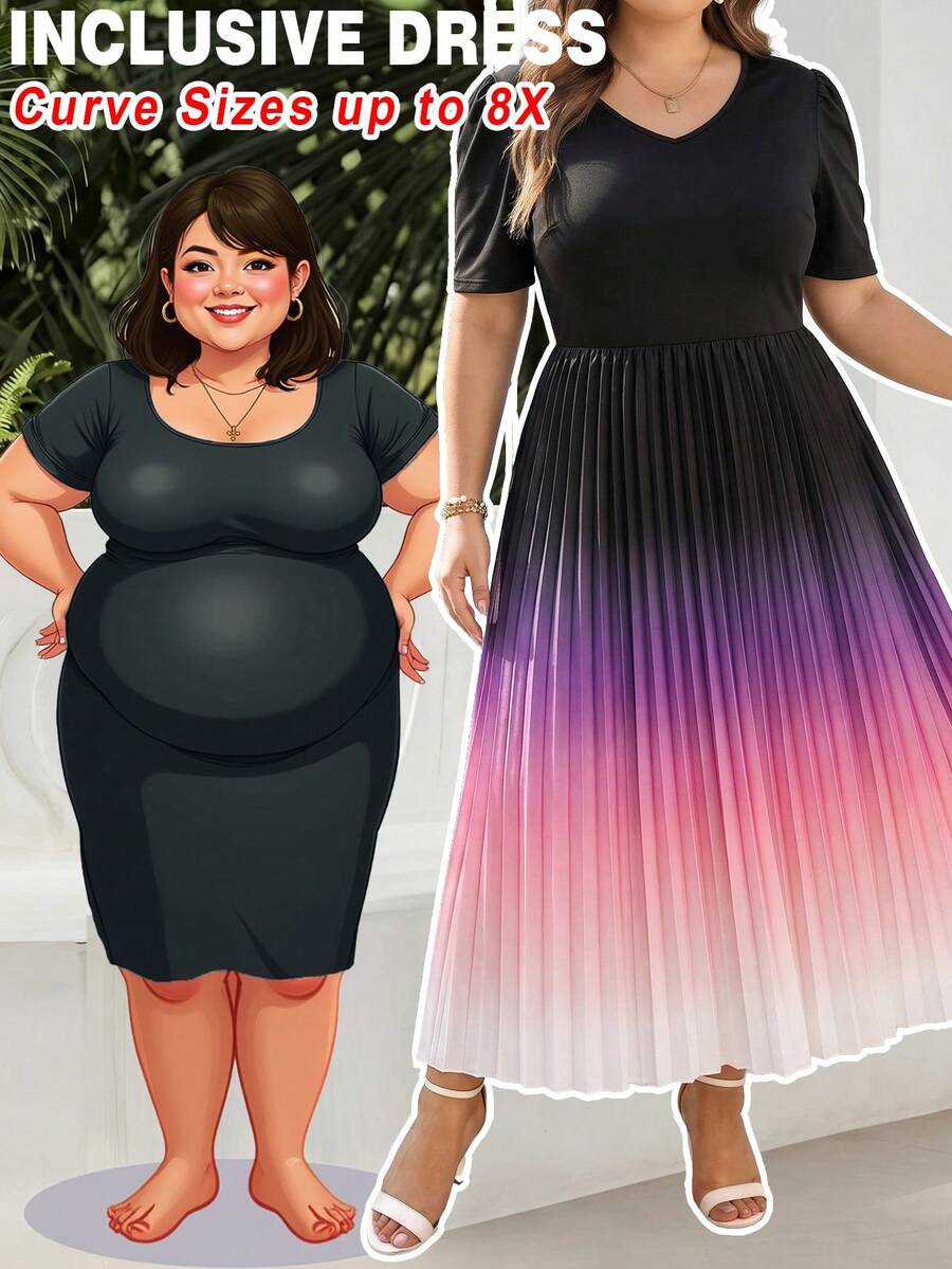 SHEIN CURVE+ Váy ngắn tay dài dáng suông, size US22, thích hợp cho lễ hội âm nhạc, kỳ nghỉ biển, phong cách bohemian mùa hè, thường ngày, in hoa, phối nhiều mảnh. - Nhiều màu - Xem 1