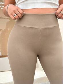 Muchica Plus Size Khaki Tight 3/4 Length Leggings, Suitable For Spring/Summer Vacation - Khaki - View 5