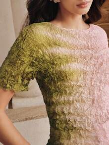 Anewsta Lässiger, pendlerfreundlicher, urlaubstauglicher, date-geeigneter, süßer Farbverlauf Kurzarm Pullover für Frauen - Pink - Übersicht 8