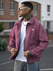 Devon Thys Áo khoác thường ngày nam, Áo khoác dáng rộng INS Streetwear Hip Hop kẻ sọc có khóa kéo, Phù hợp với mọi mùa, Phù hợp cho lễ hội âm nhạc và phối đồ hàng ngày, Quà tặng bạn trai/chồng, Y2K - Đỏ - Xem 5