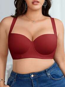 DesireSculpt 1pc Plus Size Comfortable Seamless Smooth Supportive Underwire Bra - Burgundy - View 9