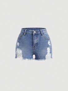 Girlism Teen Girl Distressed Pocket Frayed Hem Casual Denim Shorts - Light Wash - View 4