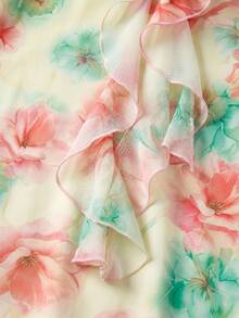 Skyraze Women's Floral Print Decorative Floral Sleeveless Mini Dress, Suitable For Vacation - Light Yellow - View 3
