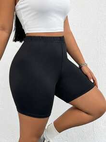 SHEIN Essnce Quần short nữ cỡ lớn thời trang xuân/hè, chất liệu co giãn, thoải mái, đa năng, màu đen, nâu và họa tiết da báo, kiểu dáng quần short đi xe đạp, phong cách đường phố, quần short mùa hè, trang phục đi chơi, quần short ôm dáng, quần short đạp xe. - Nhiều màu - Xem 5