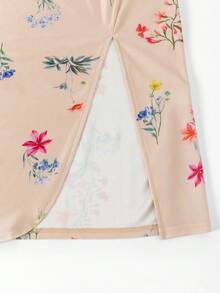 GlowEve Đầm maxi nữ màu sâm panh satin in hoa, dây đeo ngọc trai, xẻ tà bên hông, kiểu Pháp thanh lịch. - Nhiều màu - Xem 6