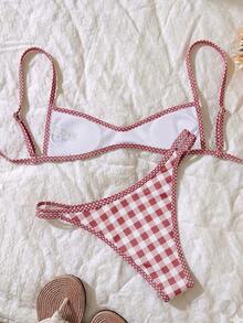 Swim Mod Plaid Sweetheart Neck Bikini, High Waist Bottom 2 Pieces Swimwear - Multicolor - View 4