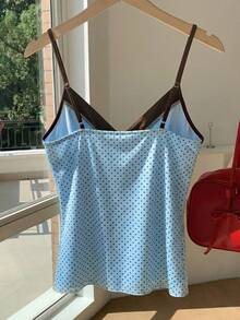 Comfortcana Camiseta de tirantes con estampado de lunares azules y marrones para mujer, primavera/verano - Azul - Ver 2