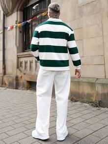 Artur Kramer Men Striped Collared Button Front Long Sleeve Fashion Sweatshirt - Green - View 4