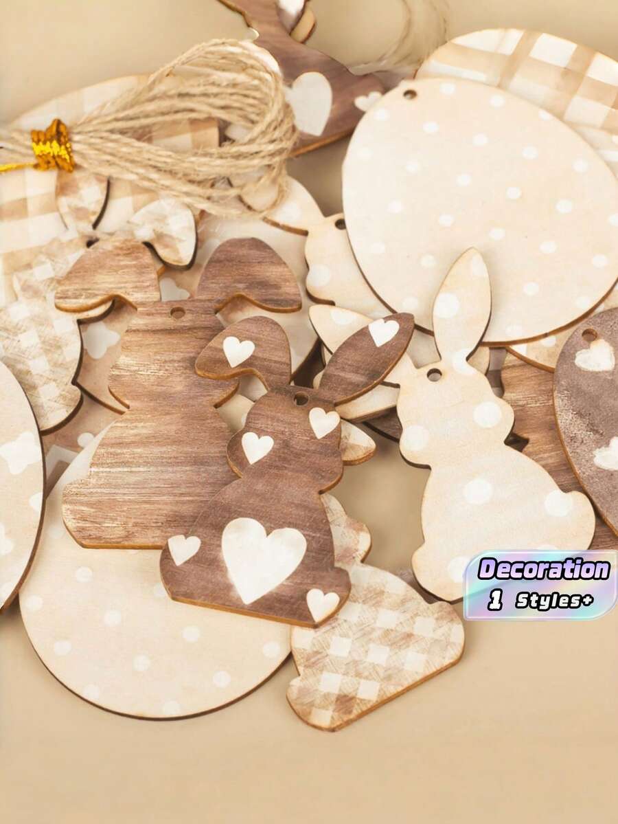 20-Pcs Easter Wooden Hanging Decor Set | Farmhouse Bunny & Egg Shapes With Jute Twine, Rustic Table Centerpiece & Wall Garland Kit, DIY Spring Home Decor | Easter - A - View 1